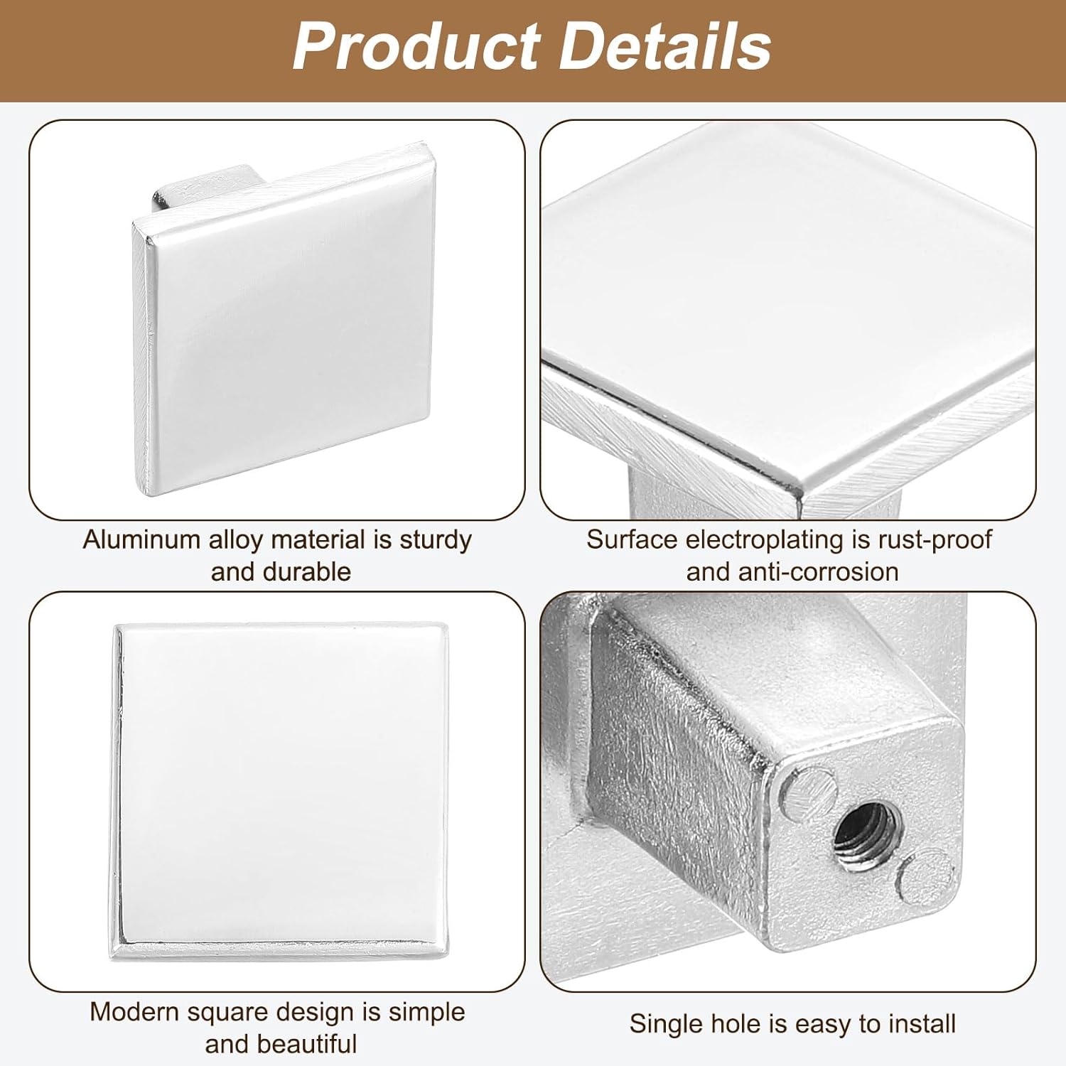 sourcing map 10Pcs Square Cabinet Knobs, 1.2 Inch Square Kitchen Cabinet Knob Aluminum Alloy Solid Drawer Knob Handle Pulls for Kitchen Cabinets Bedroom Dresser Wardrobe, Silver