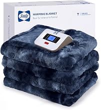 Sealy Electric Blanket Twin Size, Faux Fur & Flannel Heated Blanket with 10 Heating Levels & 1-12 Hours Auto Off, Fast Heating Blanket, Machine Washable, Navy Blue, 62x 84 Inch