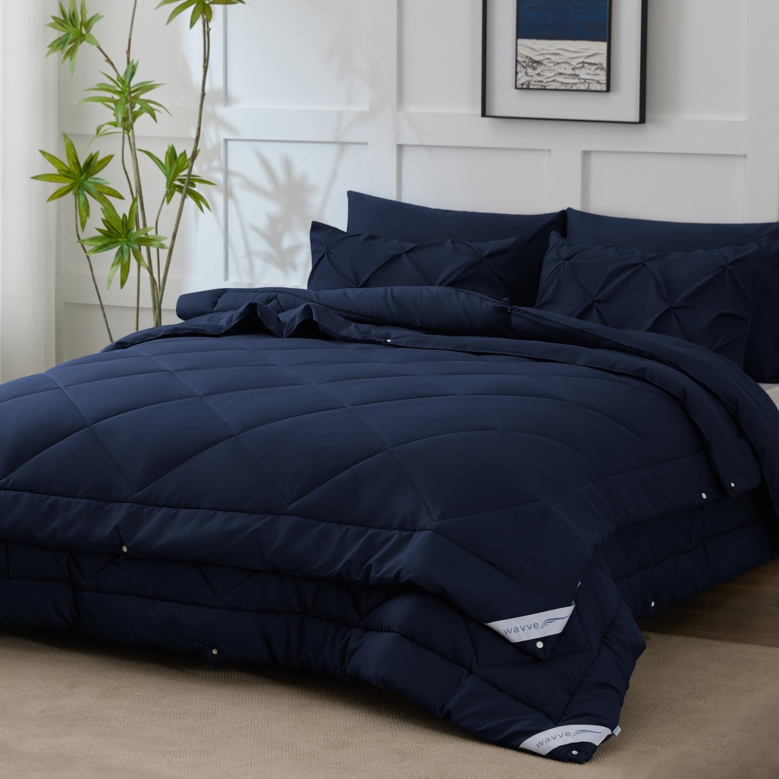 WAVVE Piumino Letto Matrimoniale 4 Stagioni 220x240 cm, Set Piumino Estivo 150gsm 240x220 + Piumino Primaverile/Autunnale 300gsm 220 x 240 = Piumone Matrimoniale Invernale 450gsm, Blu Navy
