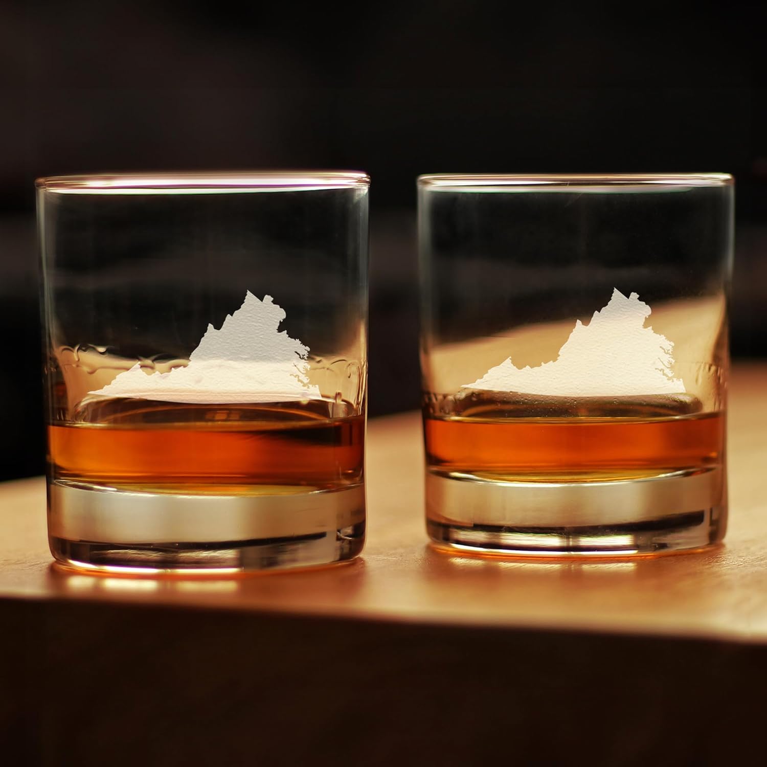 Bevvee Virginia State Outline Whiskey Rocks Glass - State Themed Drinking Decor and Gifts for Virginian Women & Men - Set of 2-10.25 Oz Whisky Tumbler Glasses