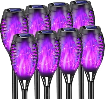 Mateju Solar Lights Outdoor Garden Stake, LED Garden Lights Solar Outdoor, IP65 Waterproof Stake Ornaments for Pathway Lighting Yard Lawn Landscape Patio Decoration, Flame Purple,2 pcs [Energy Class G]