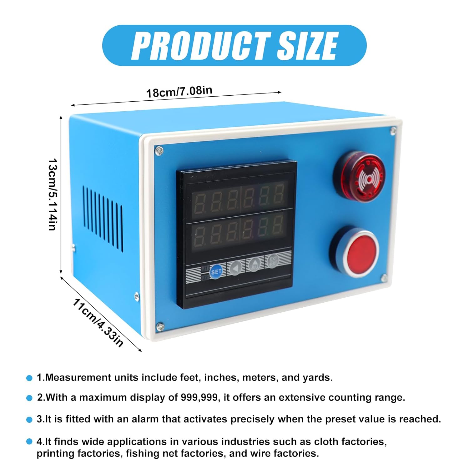 Digital Length Meter Counter with Measuring Wheels, Automated Operation with Alarm Power-Off Memory User-Adjustable Parameters for Precise Measurement from 0-999999