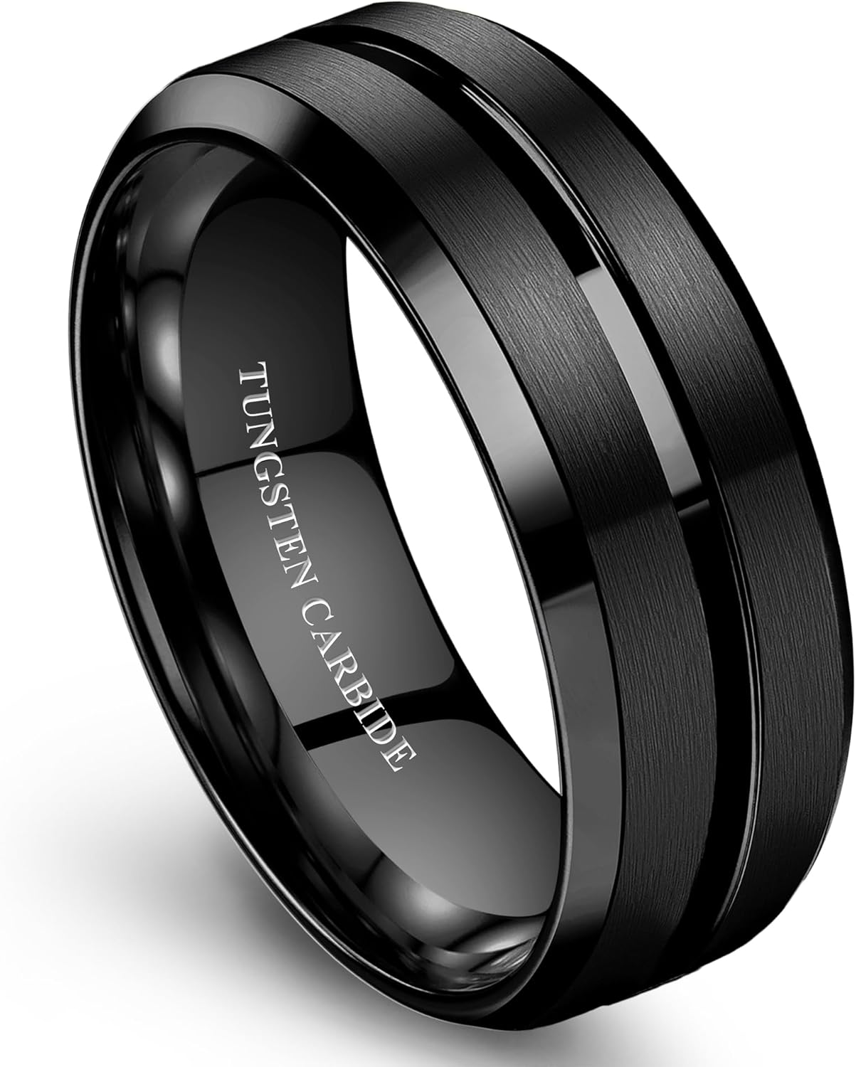 Jstyle Tungsten Wedding Rings for Men Black/Silver/Gold Mens Wedding Band 8MM Mens Engagement Rings Groove Beveled Edges High Polish/Matte Finish Men's Promise Ring Comfort Fit Size 7-14