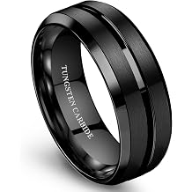 Jstyle Tungsten Wedding Rings for Men Black/Silver/Gold Mens Wedding Band 8MM Mens Engagement Rings Groove Beveled Edges High Polish/Matte Finish Mens Promise Ring Comfort Fit Size 7-14