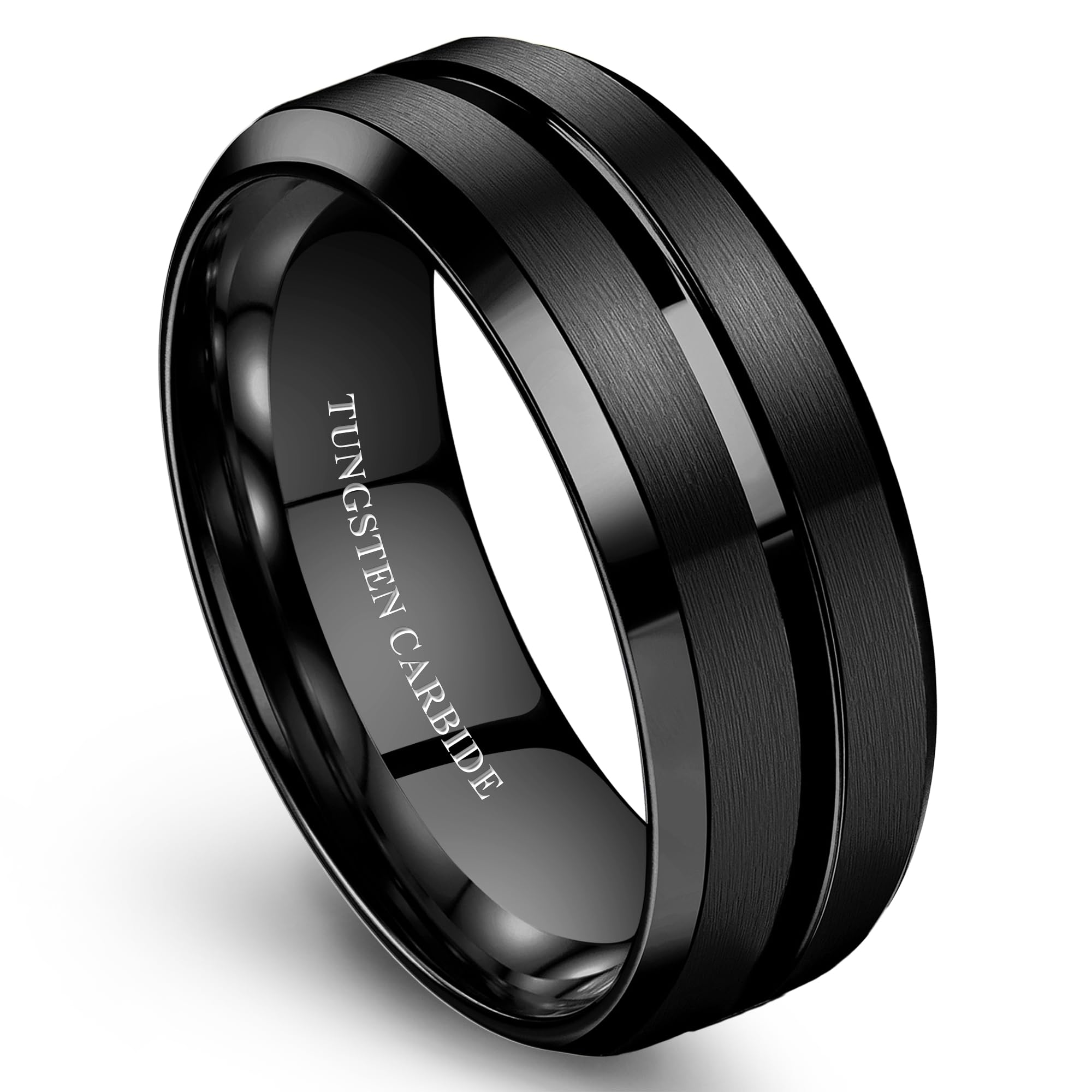 jstyle Tungsten Wedding Rings for Men, Black/Silver/Gold, Men's Wedding Ring, 8mm, Men's Engagement Rings, Grooves, Beveled Edges, Highly Polished/Matte Finish, Mens Promise Ring, Comfortable-picture-27