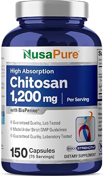 NusaPure Chitosan 1200mg 150 Caps Non-GMO & Soyfree with Bioperine