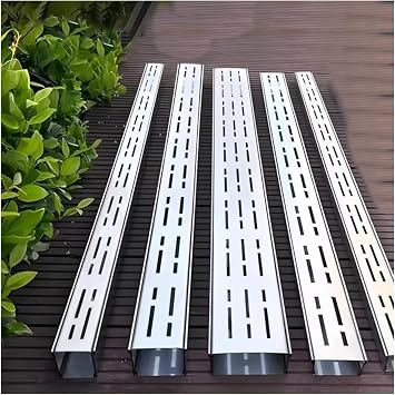 Slim Channel Drain And Grate Kit with Connector, Yard/Garden/Garage Trench Drain System 3.5 5 7 10 15 20cm Wide, Narrow Drain Grate Channel Drainage Trench PlateChannel Drain,10x3cm4x1 1/5in