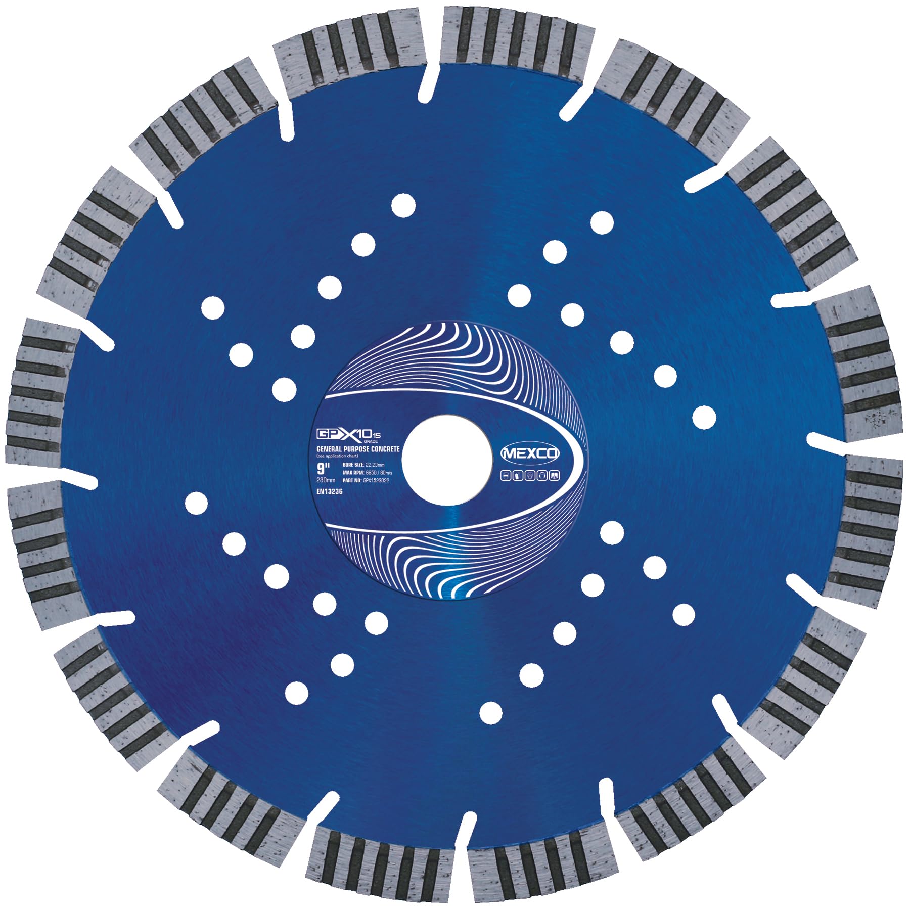 Mexco GPX10 General Purpose Concrete Diamond Blade, Cutting Disc for Non-Abrasive Building Materials - 350mm, 10mm Segment Height, 25.4mm Bore