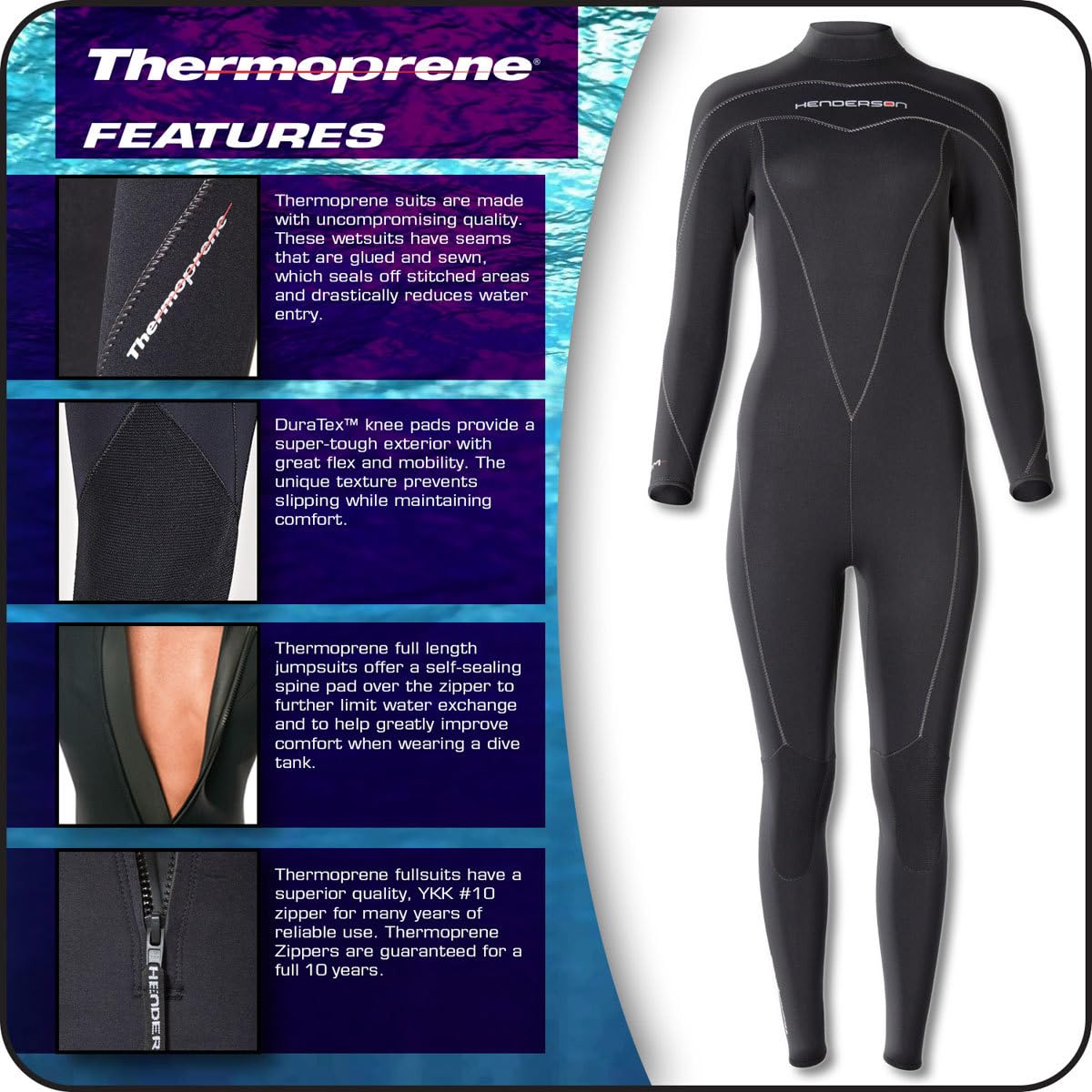 Henderson Womens 5mm Thermoprene Backzip Jumpsuit (Black, 10S)