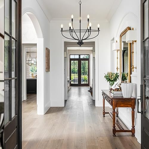 Miniatura 5 de Candelabro negro para comedor, lámpara colgante clásica de 9 luces de granja sobre la mesa, lámpara de vela grande negra para isla de cocina,