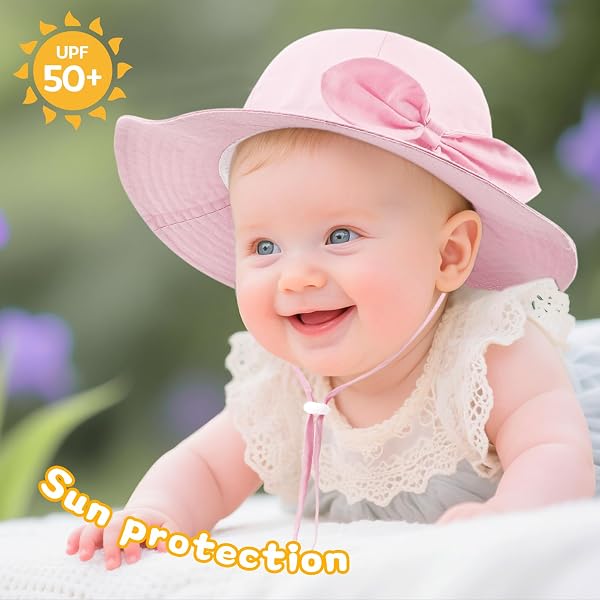 DRESHOW Bobs Bébé Filles Enfant Chapeau de Soleil Unisexe en Pliable Protection Anti-UV Solaire Plage Chapeaux de Soleil Bébé Fille UPF 50+ - 2