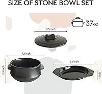 Vista 2 de Olla de piedra coreana con tapa y plato, olla de arcilla para cocinar olla caliente Dolsot Bibimbap y utensilios de cocina de sopa