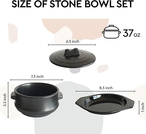 Miniatura 2 de Cuenco de piedra coreana premium con tapa y plato, olla de arcilla para cocinar olla caliente, dolsot bibimbap y utensilios de cocina de sopa