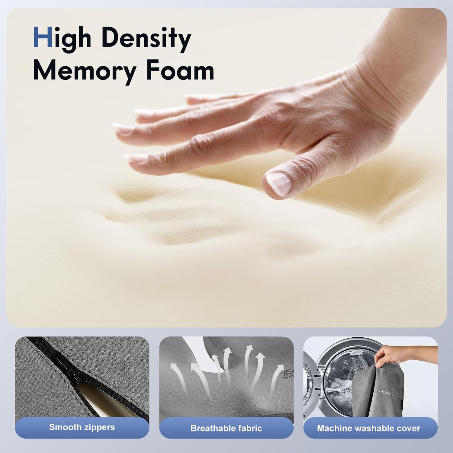 Coverado Memory Foam Car Seat Cushion and Lumbar Support Pillow for Car, Ergonomic Office Chair Cushion for Lower Back Pain Relief, Breathable & Non-Slip for Car, Home, and Office Use, Gray - Image 4