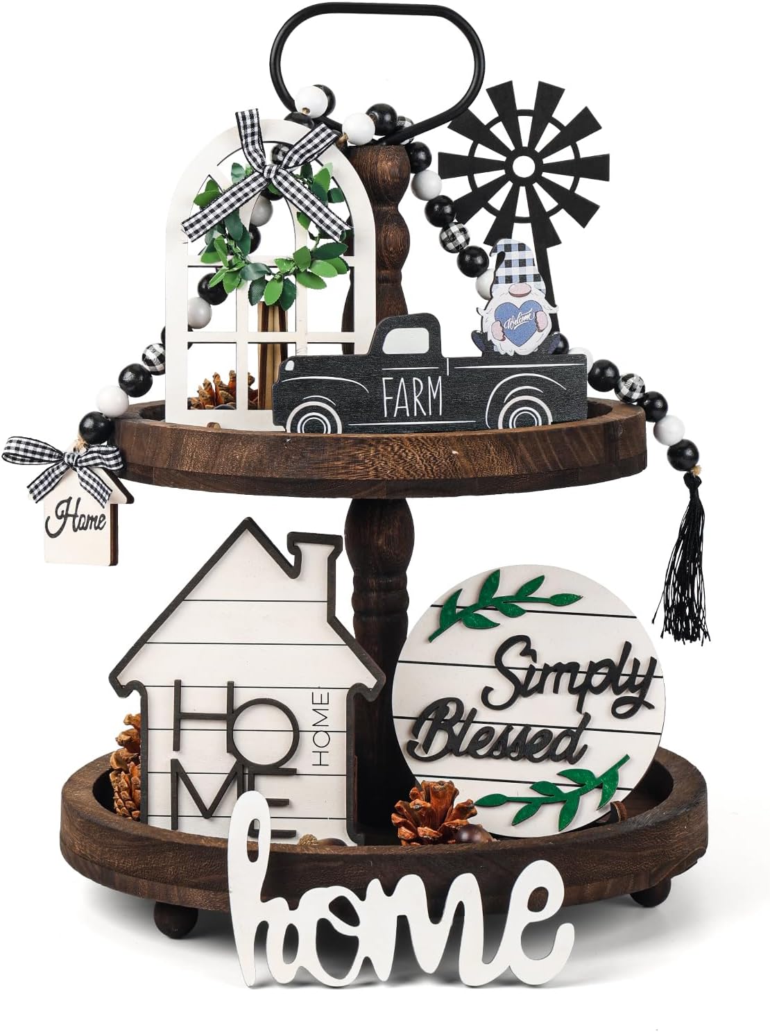 Farmhouse Tiered Tray Decor Set for Home & Kitchen Table Decor, Rustic Farmhouse Decor for Shelf, Tiered Tray Decorations Set(Tiered Tray Not Included)