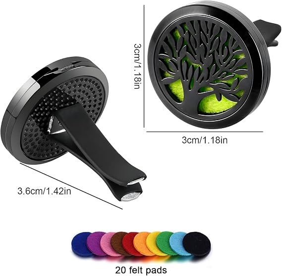 Oil Diffuser,RoadLoo 2 Pcs Car Diffuser Air Freshener Vent Clip Car Aromatherapy Locket Essential with 20Pcs Random Color Felt Pad for Office or Other Places