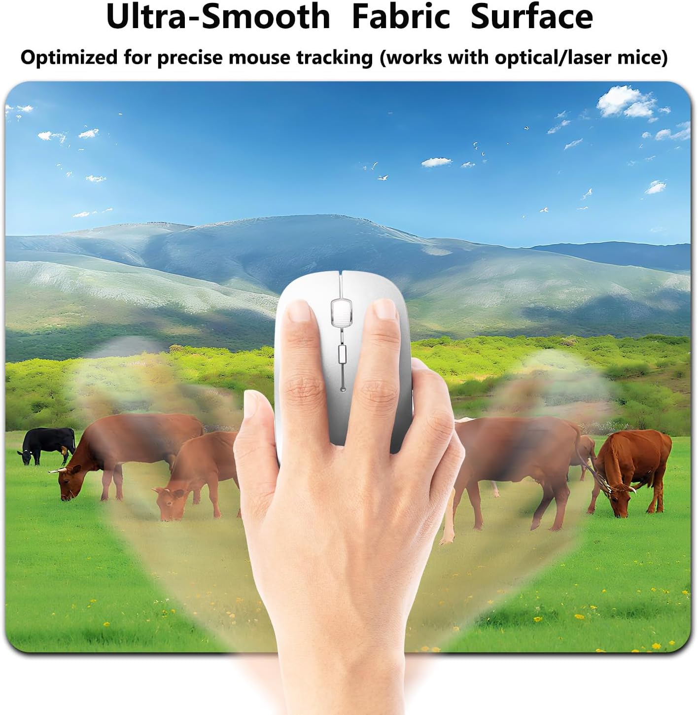 9.5x7.9 Inch Office/Gaming Mouse Pad, Grazing Cows Spring Countryside Landscape with Green Forest Mountain Rural Farm Cattle, Cute Anti-Slip Mat for Desk Decor image 3