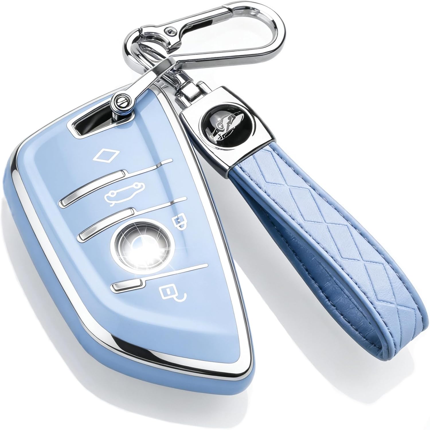 QBUC for BMW Key Fob Cover, Soft TPU Key Case for BMW 2 4 5 6 7 Series X1 X2 X3 X4 X5 X6 M8 M7 M6 M5 M4 M Series 430i 340i 840i 2015-2023 Key Protector with Keychain (Blue)