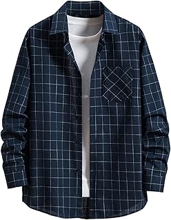 Camicia in Flanella a Maniche Lunghe Slim Fit Uomo Camicia da Uomo a Quadri Manica Lunga Casual con Risvolto Allentato Tasca Cardigan