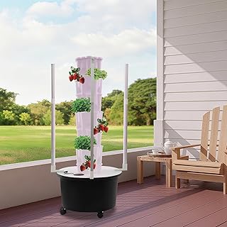 Hydroponic System, Hydroponisches Anbausystem mit 6 Etagen, Erdloses Anbausystem, 36 Pflanzlöcher, 40L Wassertank, 8 LED-Wachstumslampen, 128cm Höhe, für Salat, Kräuter und Erdbeeren