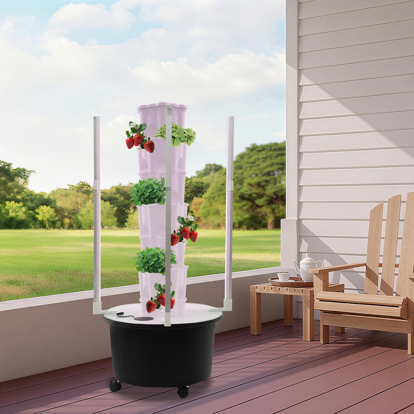 Torre idroponica, 6 piani, 36 fori per piante, sistema di coltivazione idroponico, set completo con luce a LED e pompa di irrigazione, giardino verticale mobile con ruote per erbe, insalata, fragole