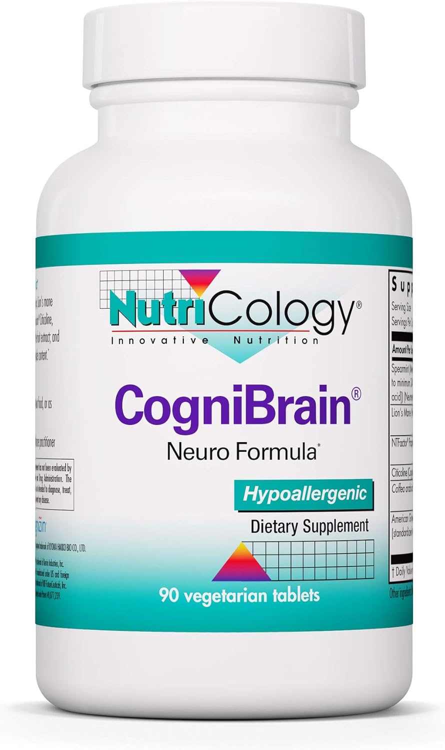 Nutricology Cognibrain Supplement - Memory and Focus Support for Brain Function Health with Lion's Mane, Vegetarian Capsules - 90 Count