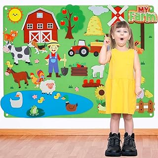 Preschool Felt Board with Hook 40×30in Felt Story Board Early Educational Learning Farm/Space/Insects/Ocean/Car Story Board Wall Hanging Interactive Play Toy for Kids Toddlers Gift(Farm)