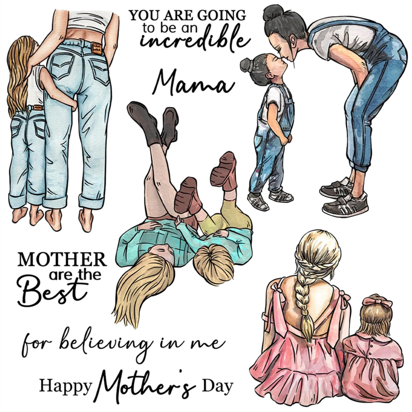 Mother Daughter Dies and stamp: Happy Mother's Day, Clear Silicone Seal Stamps by Brand for Card Making and Scrapbooking