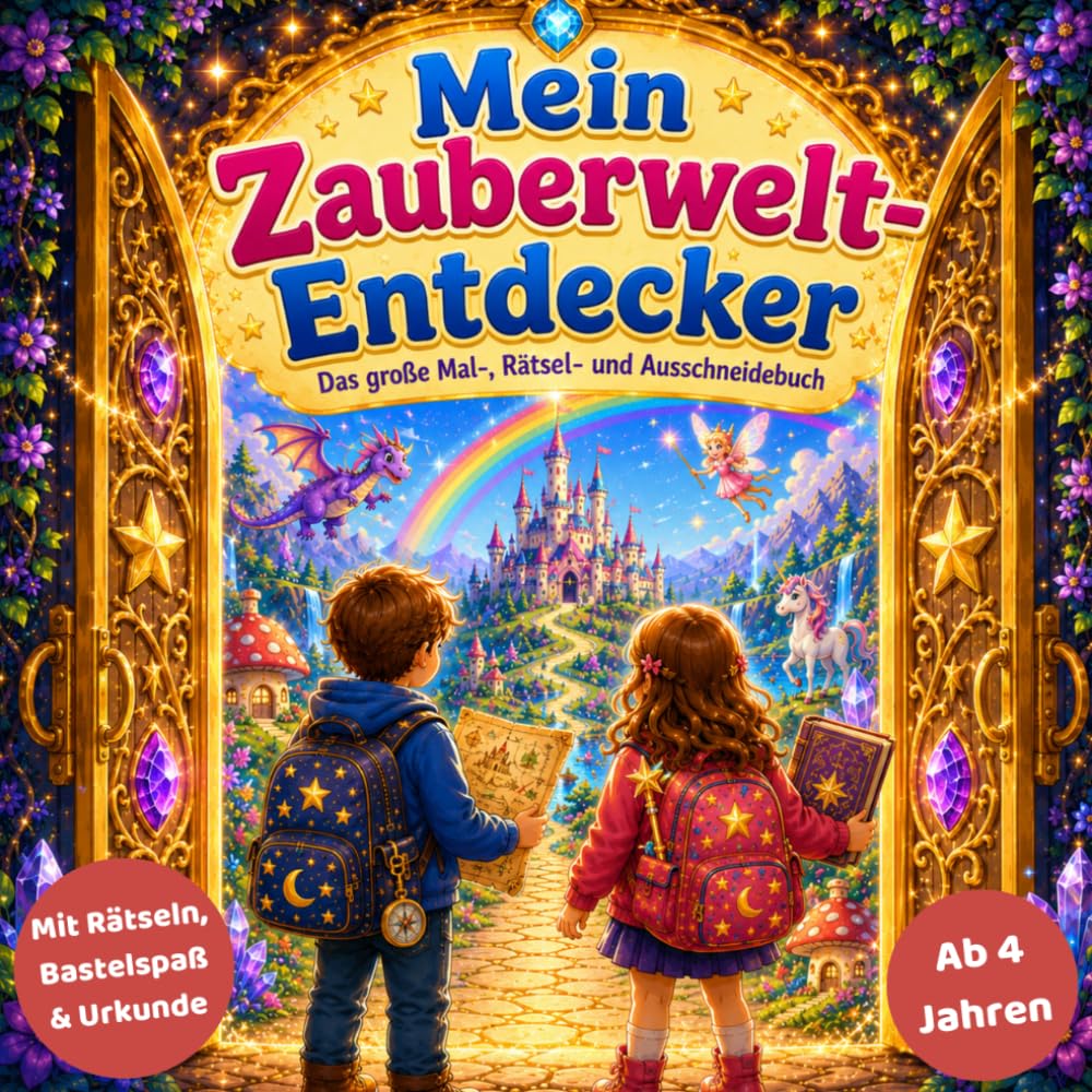 Mein Zauberwelt-Entdecker: Das große Beschäftigungsbuch mit Malbildern, Rätseln, Labyrinthen, Ausschneidefiguren und Urkunde | Für Kinder ab 4 Jahren