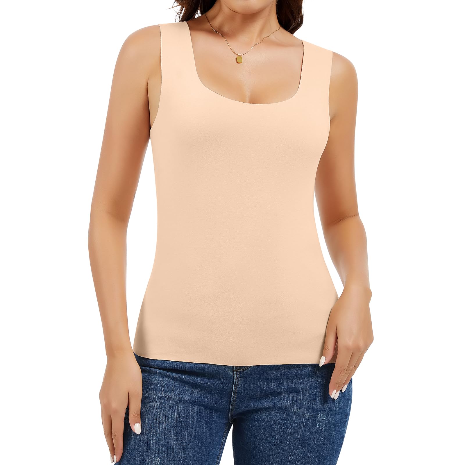 JOYSHAPER Thermal Underwear for Women Raw Edge Tank Tops Base Layer Camisole Thermal Shirts Sleeveless Thermal Undershirts