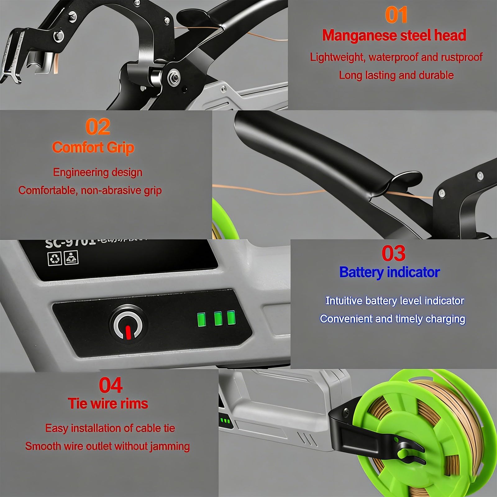 Máquina eléctrica de atado de plantas, herramienta de bobinado automático inalámbrica, cabezal de acero al manganeso, batería de larga duración para entrenamiento de jardín, vid, verduras, flores