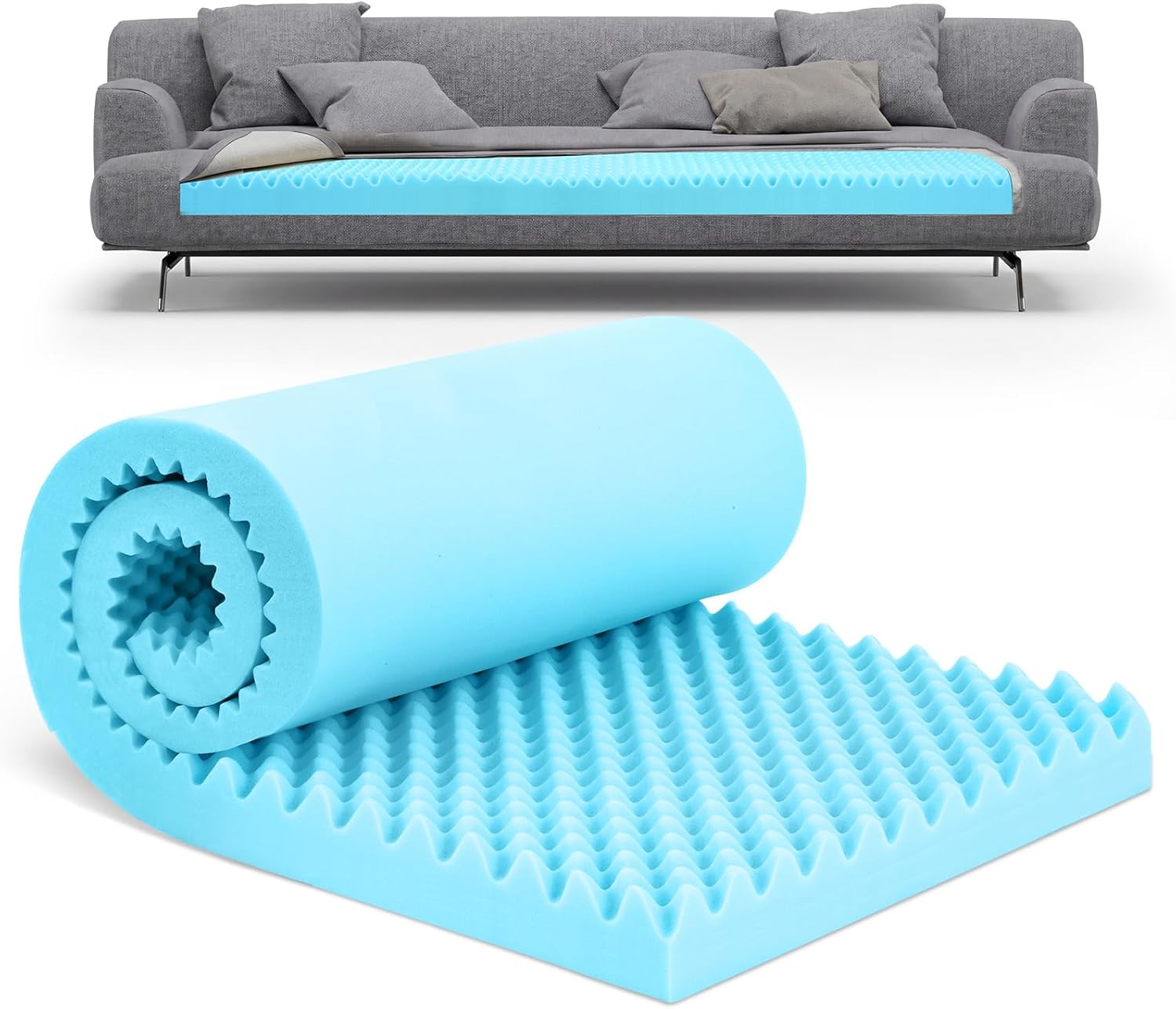 Gerrii 72" x 24" x 3" Couch Cushion Replacement Foam Pad, High Density 2.5 Density 44 Ild Egg Foam for Sofa Sagging Repair, Breathable Support Cut to Size for Couch, Upholstery, Mattress & DIY