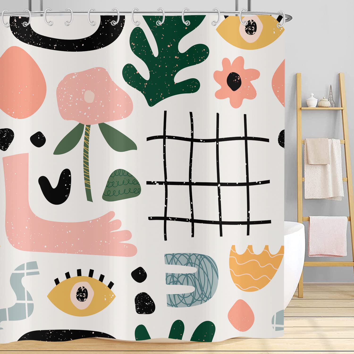 Hnmdmyi Boho Shower Curtain 165x180, Abstract Mid Century Shower Curtains Colorful Modern Geometric Aesthetic Art Bathroom Curtains with Hooks Waterproof Polyester Fabric Washable Bath Curtains — image 1