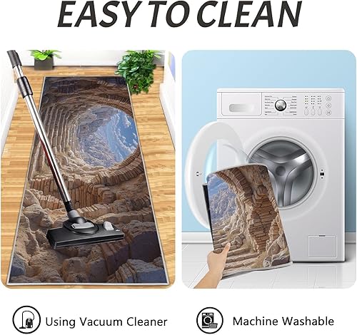 Miniatura 6 de 3D Rock Cave Kitchen Mats, Retro Architecture Kitchen Rugs Set of 2, Brown Washable Floor Carpet, Xmas Decor Mats for Hallways Bathroom Living Room