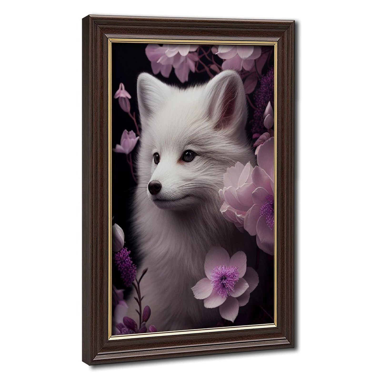 Bareronor Mokume Gane Frame-Style Arctic Fox Floral Canvas Poster For Dorm Room Decor Gift