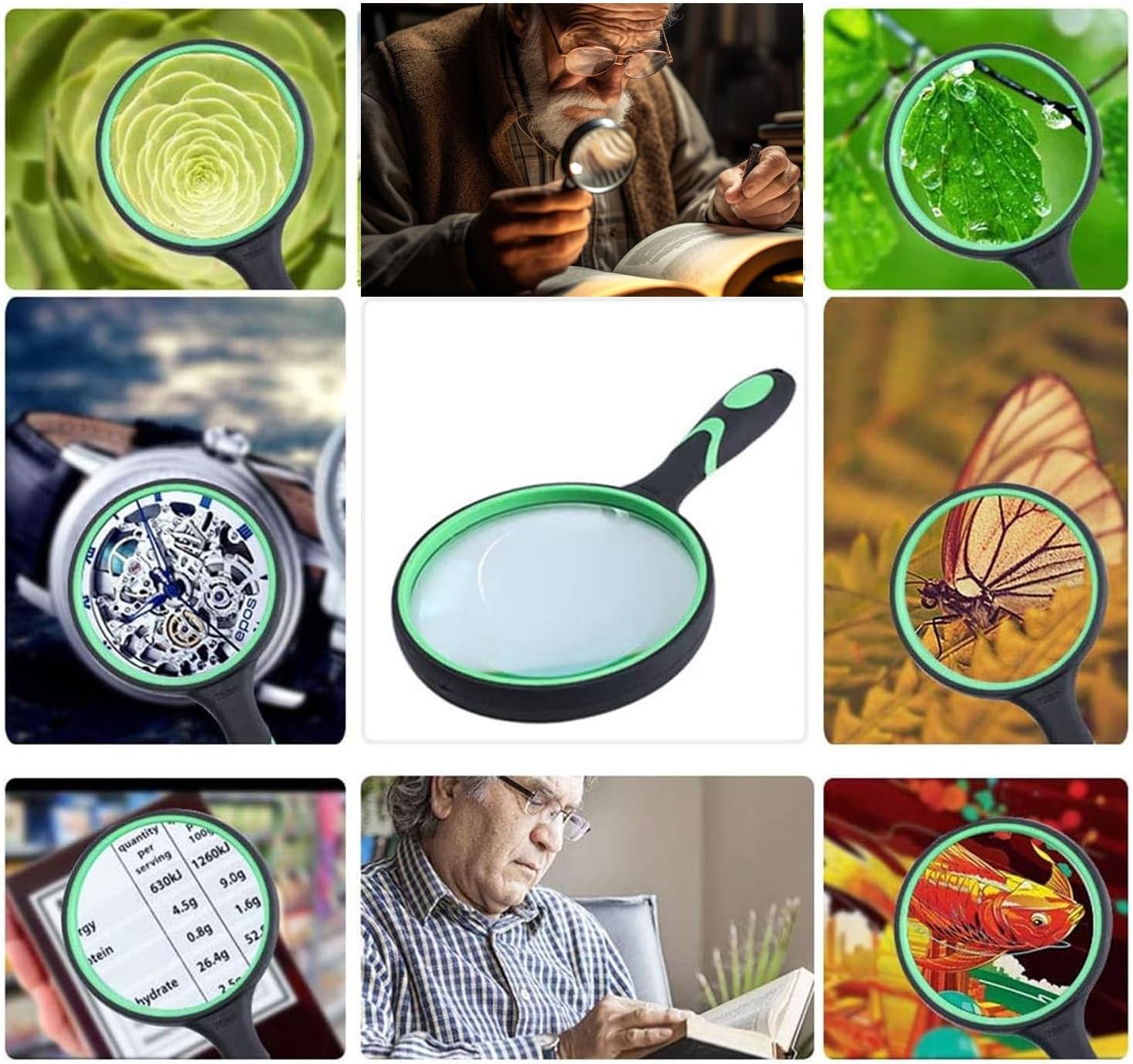 Rongon Magnifying Glass 10X Handheld Reading Magnifiers -100MM Large Magnifying Lens for Seniors Newspaper, Explore Nature Observation