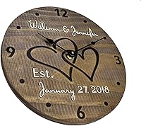 Vista 1 de Reloj de pared de madera personalizado de 11 pulgadas con corazones entrelazados para pareja, madera hecha a mano