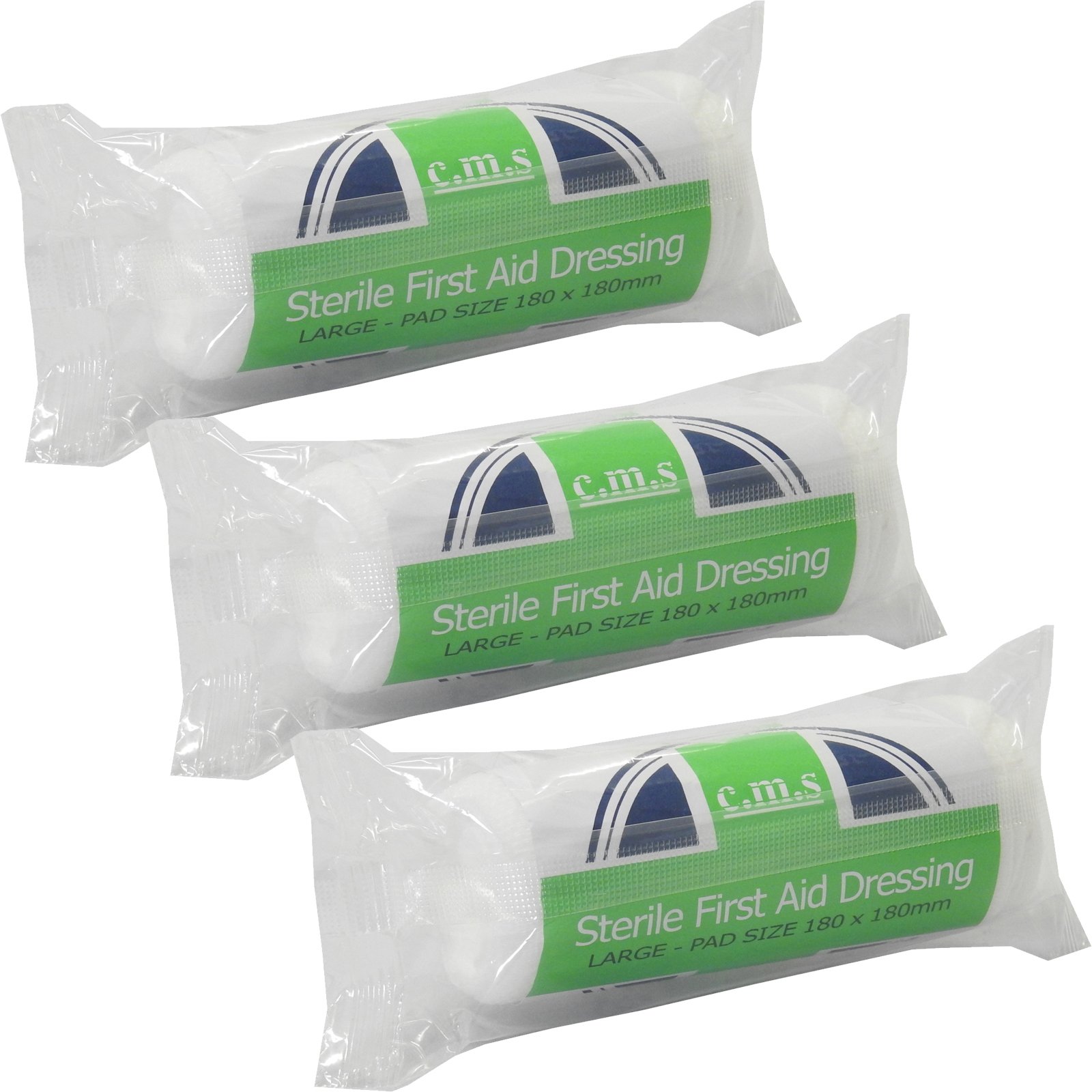 3 x C.M.S Medical Sterile HSE First Aid Large 18x18cm Wound Dressing Bandages
