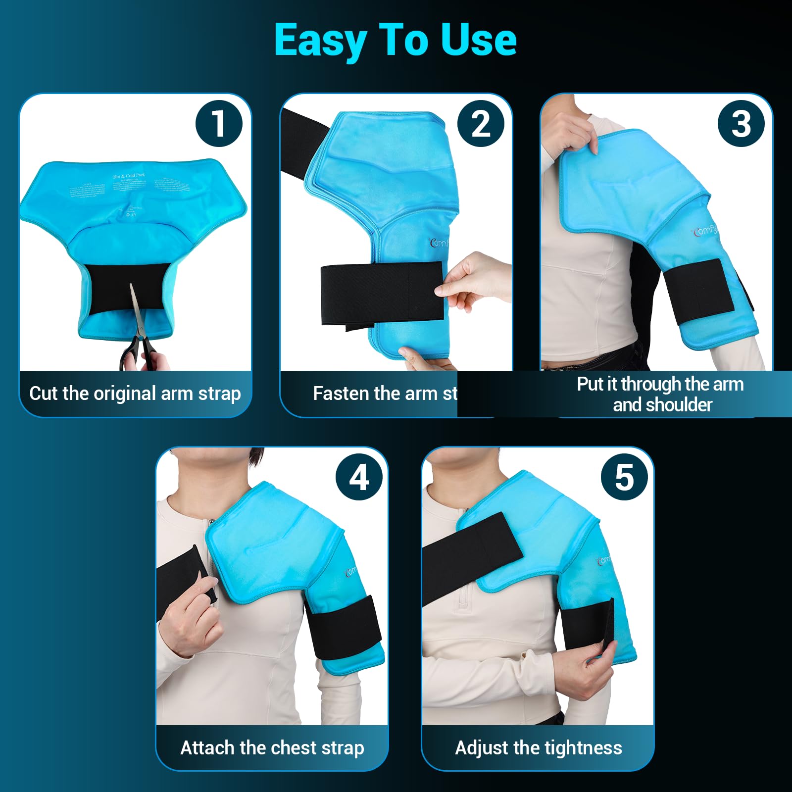 Comfytemp Shoulder Ice Pack Wrap for Injuries Reusable Gel, Physical Rotator Cuff Cold Therapy Arm Shoulder Sleeve for Pain Relief, Fracture, Arthritis, Surgery, Recovery (S/M)