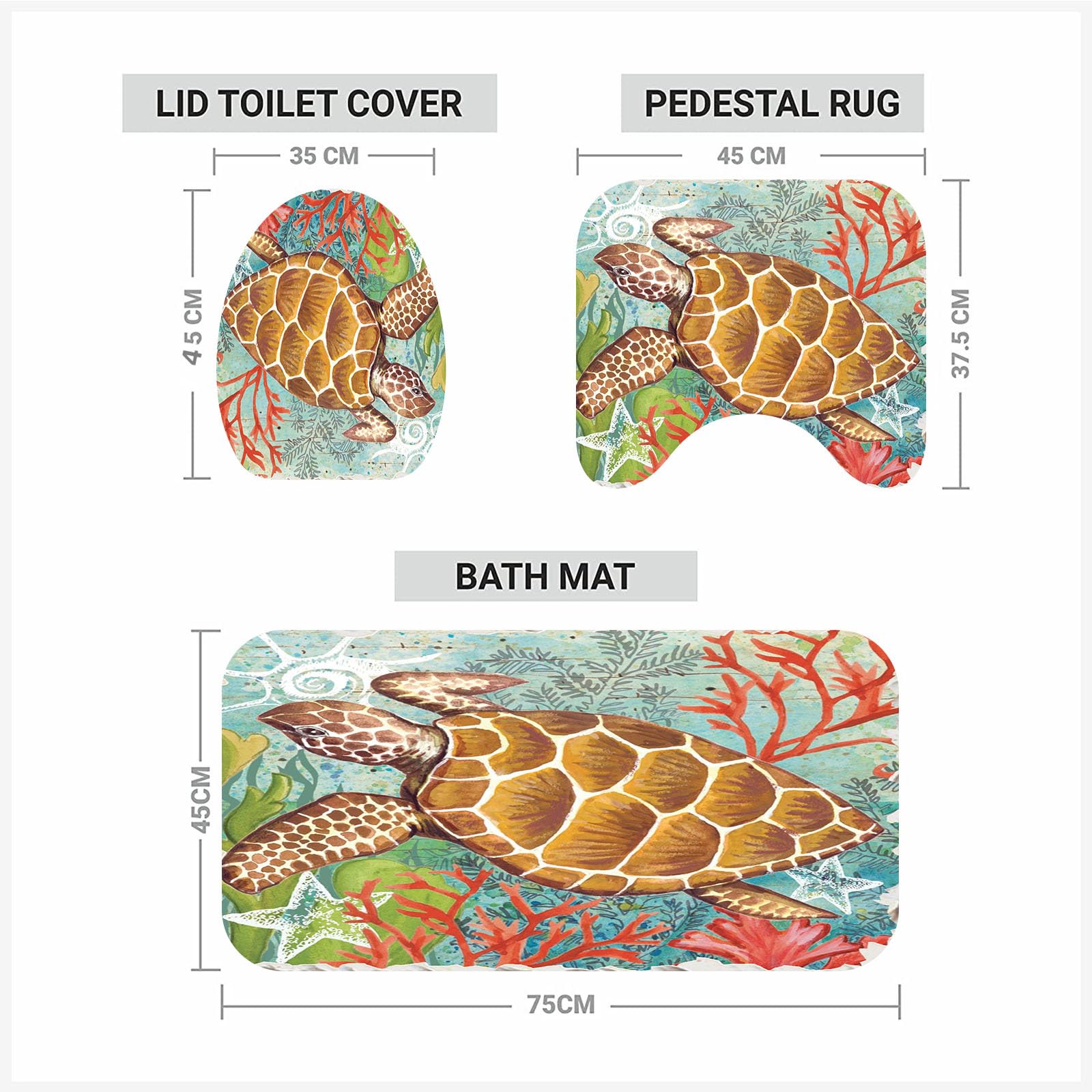 Tenda Da Doccia Con Tartaruga Marina E Corallo – Set Da Bagno 4 Pezzi 180x200 Cm, Impermeabile E Antimuffa, Con Tappetini E Ganci