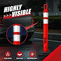 Vista 4 de CJ Safety Conos de poste de delineador naranja de 45 pulgadas con base de goma reciclada resistente, 2 bandas reflectantes de alta intensiva