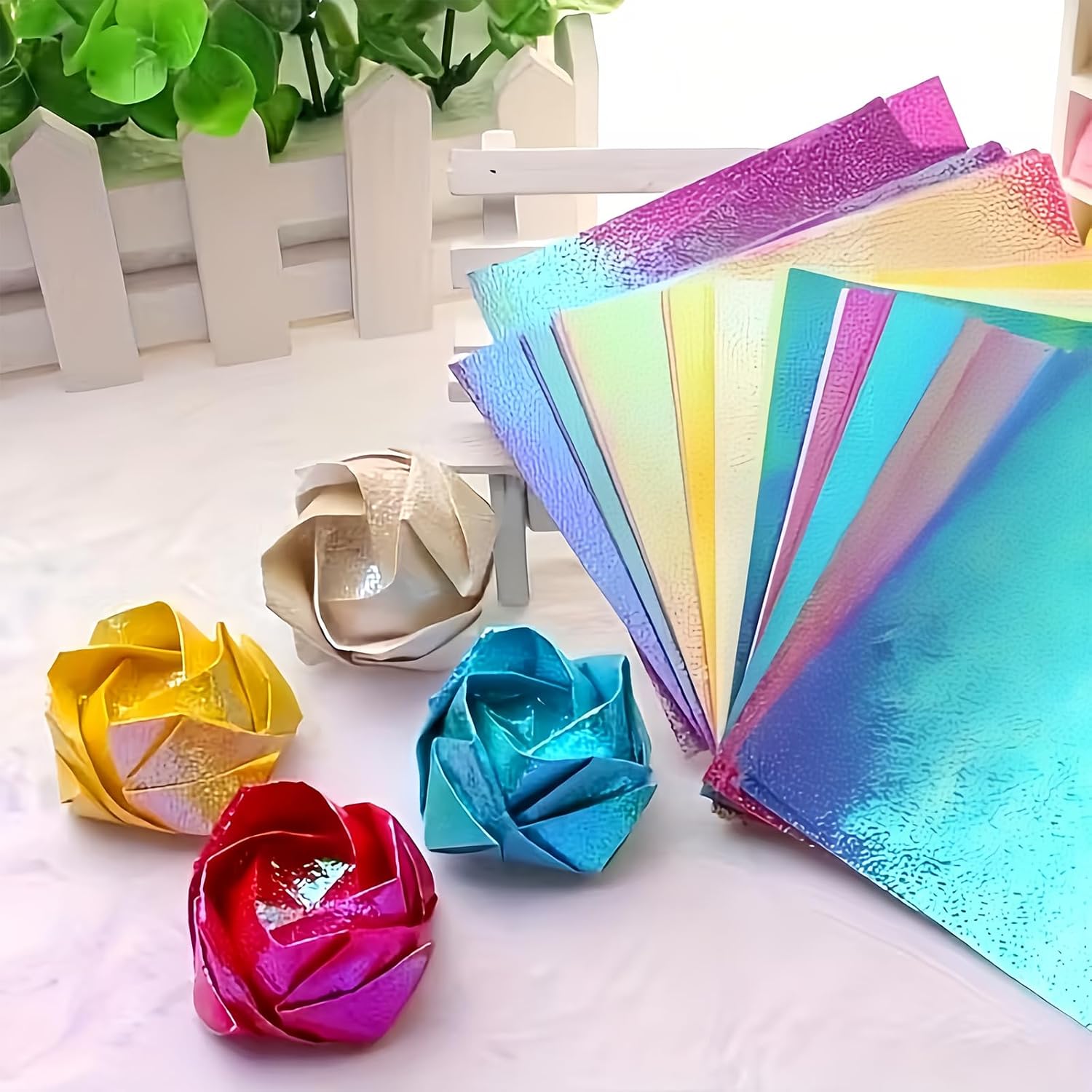 50 Sheets 4x4 Inch Glitter Origami Paper - 10cm Square Single Sided"Pearl luster" Folding Paper for DIY Crafts (10 Colors)