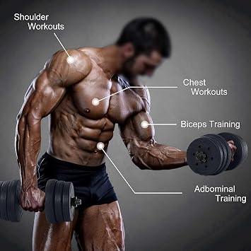 Adjustable weights set for men and women—10kg, 20kg, 30kg. 2-in-1 dumbbells and barbell for strength training, weight lifting, bodybuilding, and effective full-body home workouts.