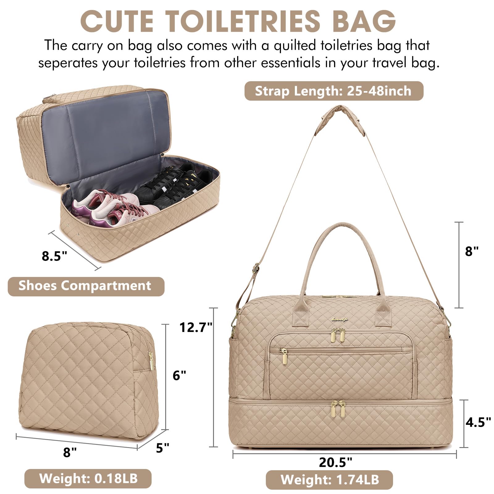 Travel Duffle Bag Weekender for Women - Carry-On Overnight Bag Personal Item Bag with Shoe Compartment & Wet Pocket Large Weekend Tote Bags with Toiletry Bag Hospital Bags for Labor and Delivery view 2