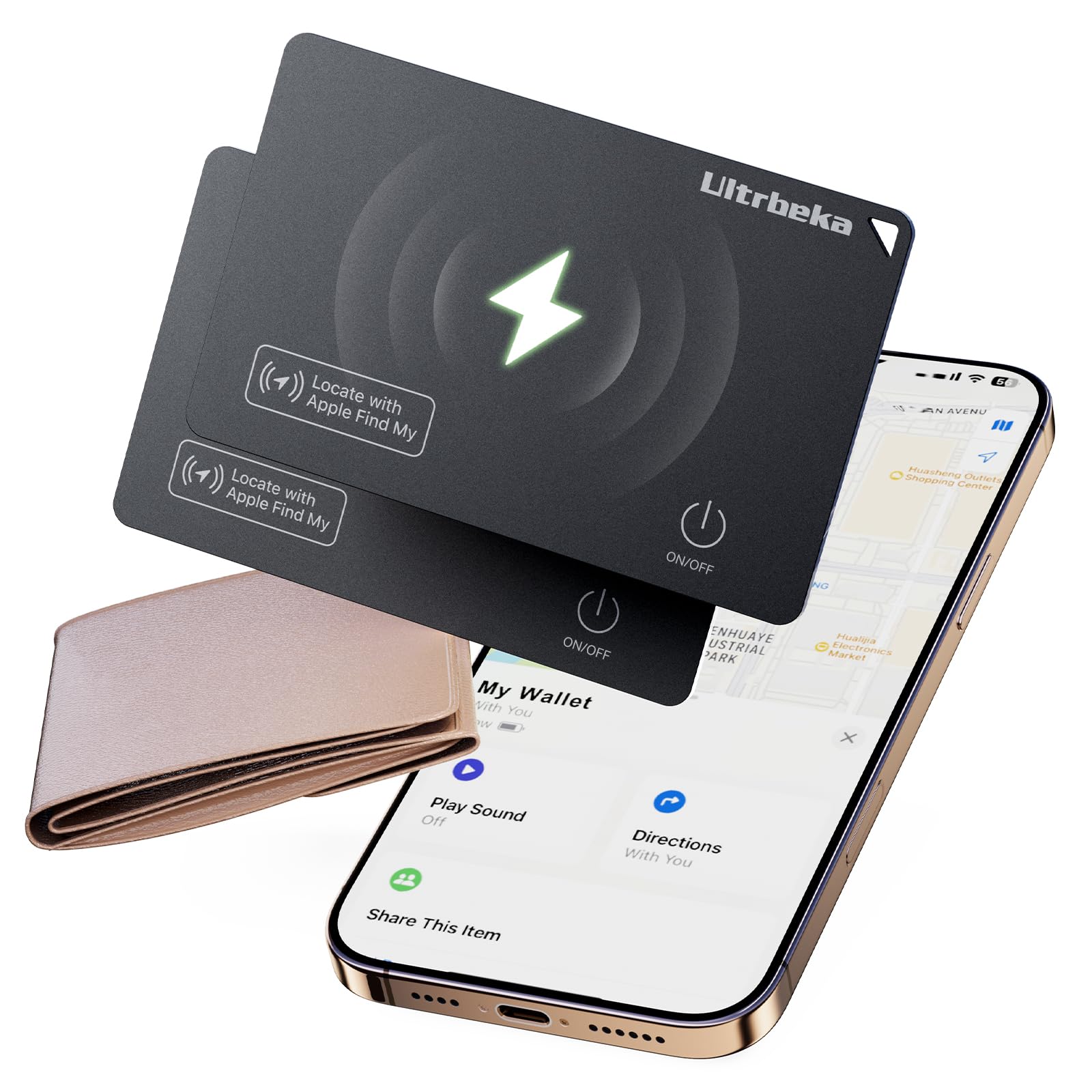 Ultrbeka Wallet Tracker Slim Card 0.094in Bluetooth Tracker for Passport, Wallet, Work with Apple Find My APP, Wireless Charging, Card Locator- iOS Only [Apple MFi Certified] - 2pcs in 1 Box