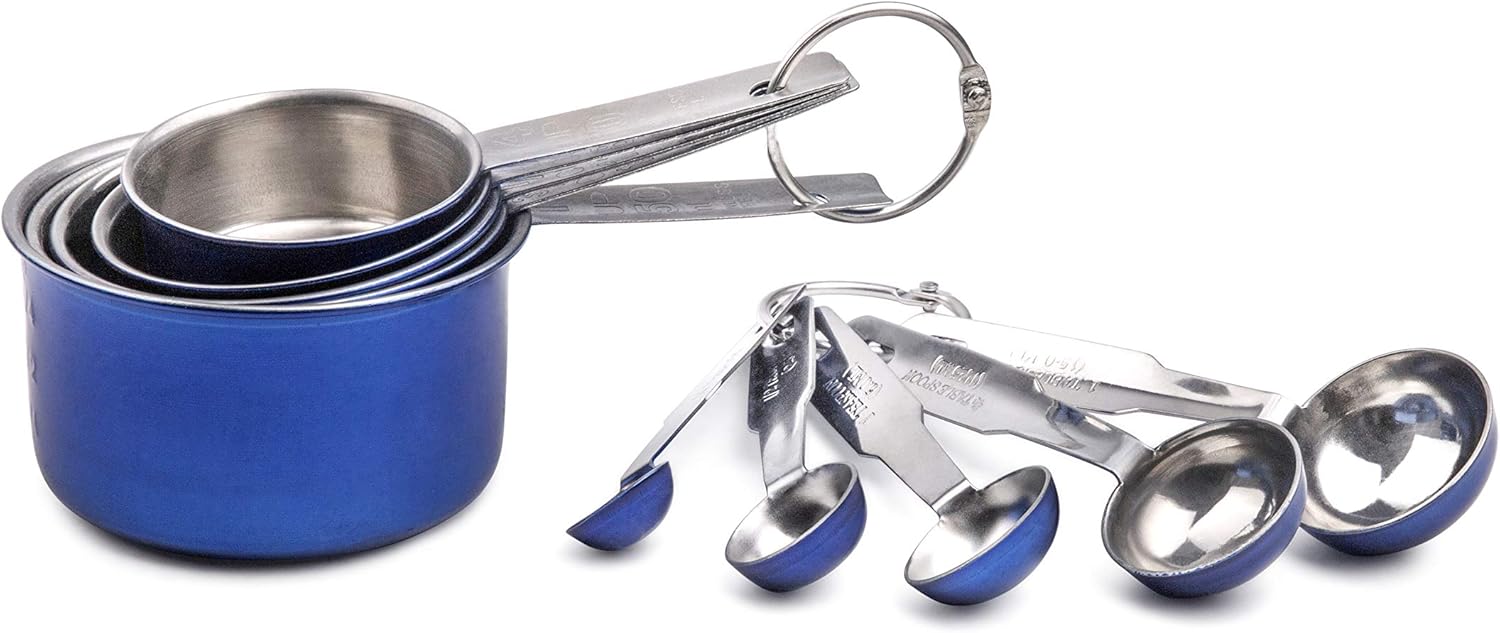 MITBAK Measuring Cup (Blue) 10-Piece Measuring Cups and Spoons Set | Sleek Stainless Steel Kitchen Gadgets | Premium Stackable Cooking and Baking Supplies | Upgrade Your Cooking Utensils Today