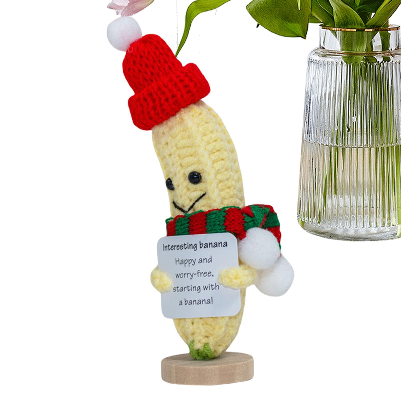 Ancsttu Banane Au Crochet Positive Avec Bonnet Et écharpe De Noël – Jouet Réconfortant, Décoration De Bureau, Cadeau Original