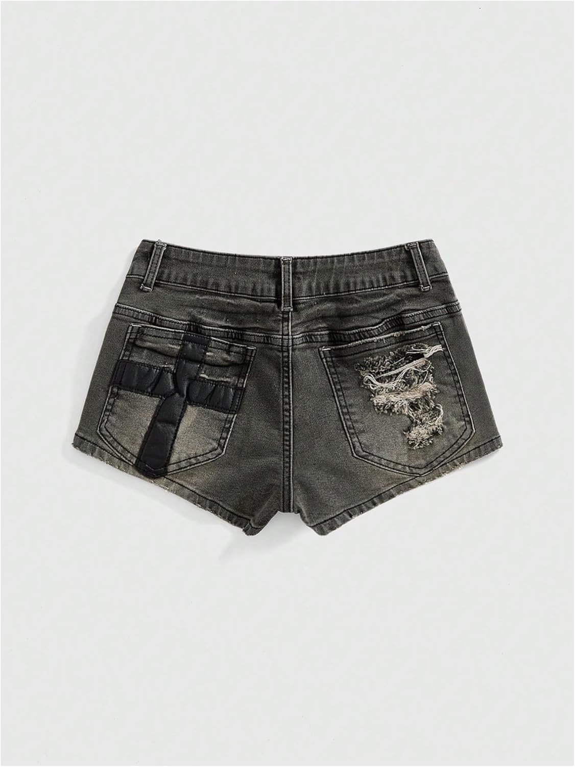WDIRARA Women's Cross Low Rise Ripped Skinny Denim Shorts Grunge Punk Mini Shorts - Image 2