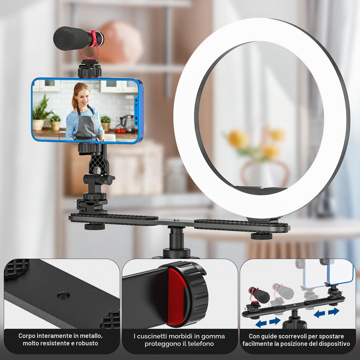 Adattatore Treppiede Per Smartphone JUBORUI - 4 Slot Freddi E 3 Viti 1/4" Per DSLR, Luci E Microfoni