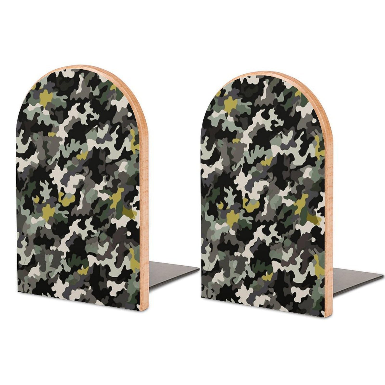 Organizador de libros antideslizante para estantes con patrón abstracto de camuflaje de madera